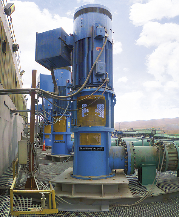 Vertical turbine pumps in the Andes Mountains, each with a 3,100-m3/hcapacity